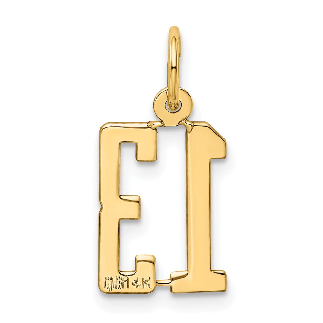 14K Yellow Gold Polished Finish Small Size Elongated Shape Number 13 Charm Pendant