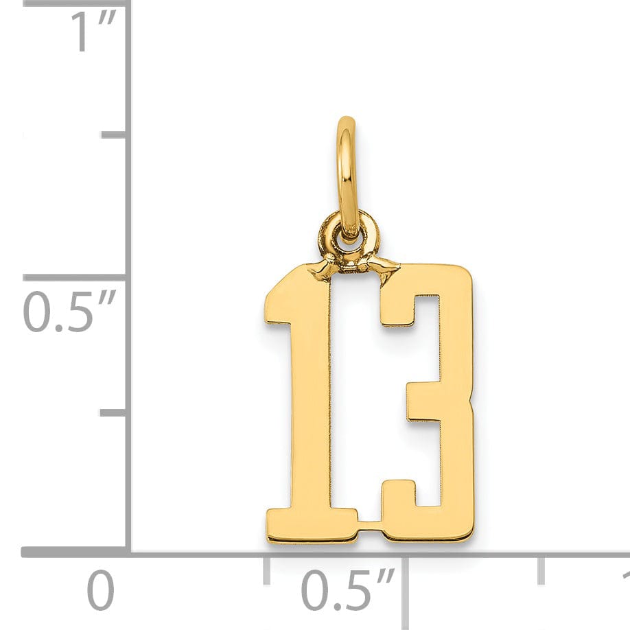 14K Yellow Gold Polished Finish Small Size Elongated Shape Number 13 Charm Pendant