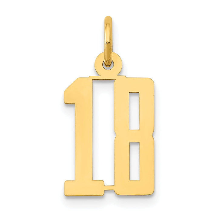 14K Yellow Gold Polished Finish Small Size Elongated Shape Number 18 Charm Pendant