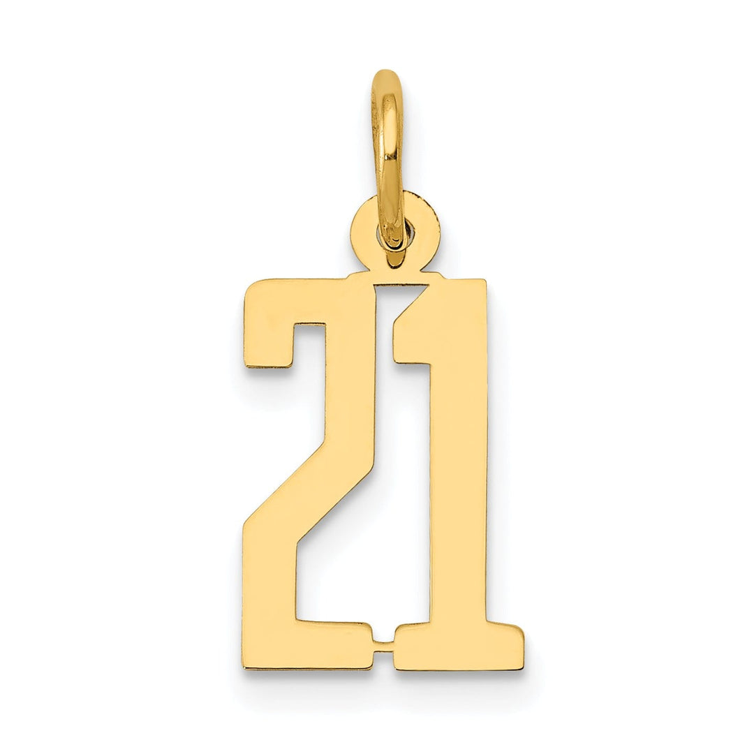 14K Yellow Gold Polished Finish Small Size Elongated Shape Number 21 Charm Pendant