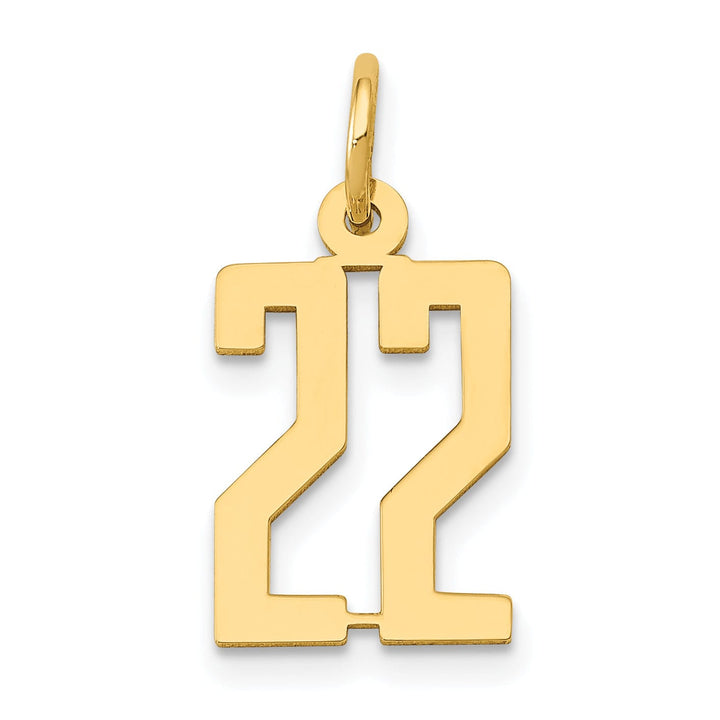 14K Yellow Gold Polished Finish Small Size Elongated Shape Number 22 Charm Pendant