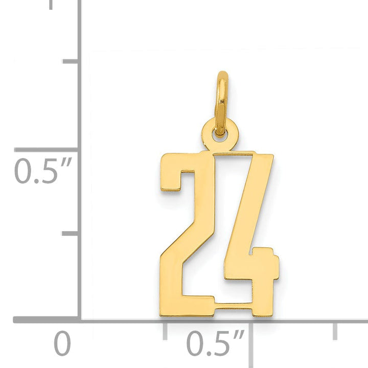 14K Yellow Gold Polished Finish Small Size Elongated Shape Number 24 Charm Pendant