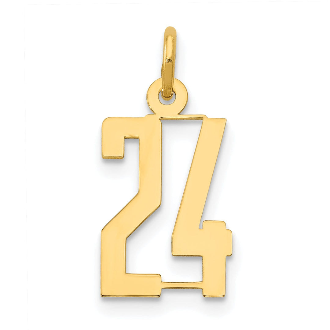 14K Yellow Gold Polished Finish Small Size Elongated Shape Number 24 Charm Pendant