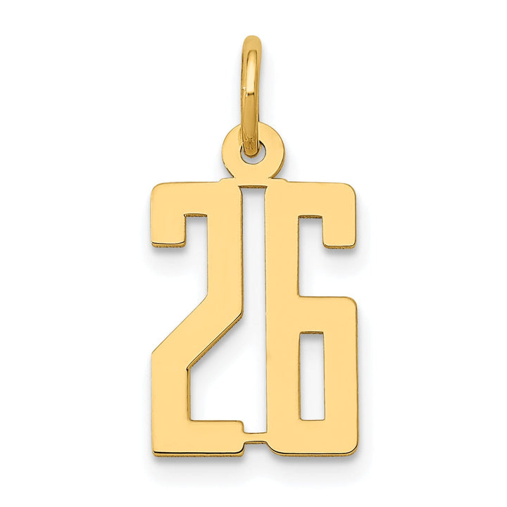 14K Yellow Gold Polished Finish Small Size Elongated Shape Number 26 Charm Pendant