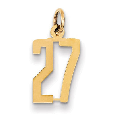 14K Yellow Gold Polished Finish Small Size Elongated Shape Number 27 Charm Pendant