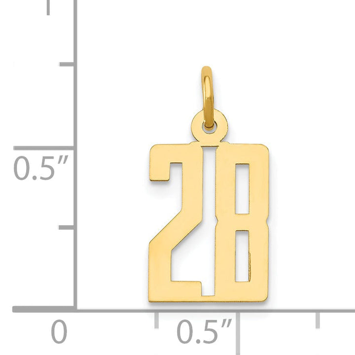 14K Yellow Gold Polished Finish Small Size Elongated Shape Number 28 Charm Pendant