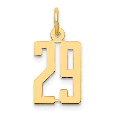 14K Yellow Gold Polished Finish Small Size Elongated Shape Number 29 Charm Pendant