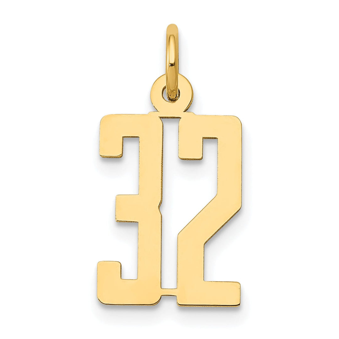 14K Yellow Gold Polished Finish Small Size Elongated Shape Number 32 Charm Pendant