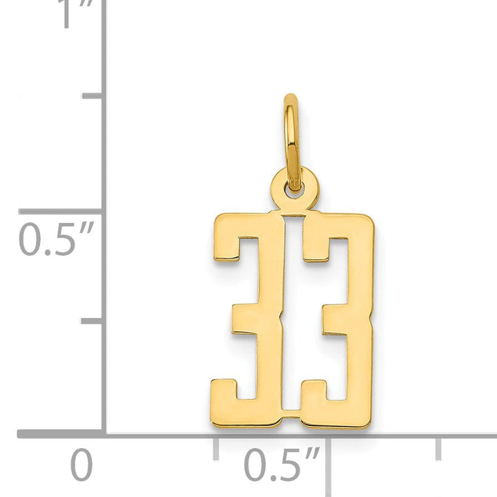 14K Yellow Gold Polished Finish Small Size Elongated Shape Number 33 Charm Pendant