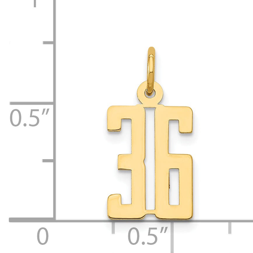 14K Yellow Gold Polished Finish Small Size Elongated Shape Number 36 Charm Pendant