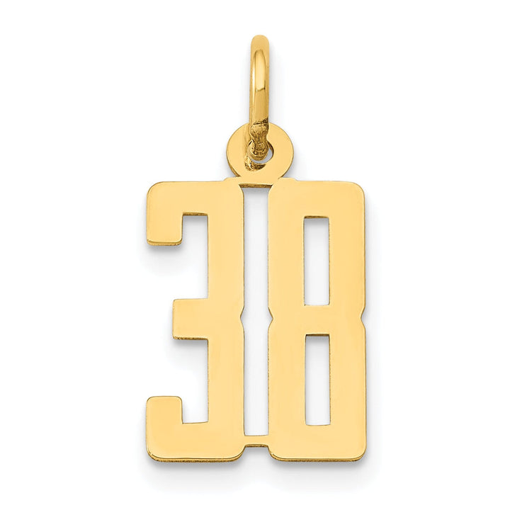 14K Yellow Gold Polished Finish Small Size Elongated Shape Number 38 Charm Pendant