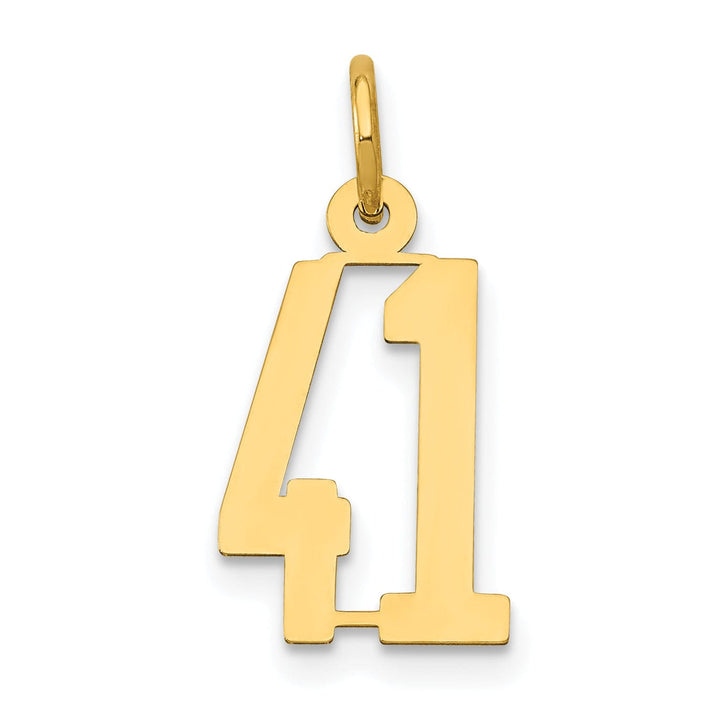 14K Yellow Gold Polished Finish Small Size Elongated Shape Number 41 Charm Pendant