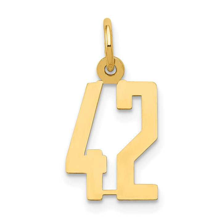 14K Yellow Gold Polished Finish Small Size Elongated Shape Number 42 Charm Pendant