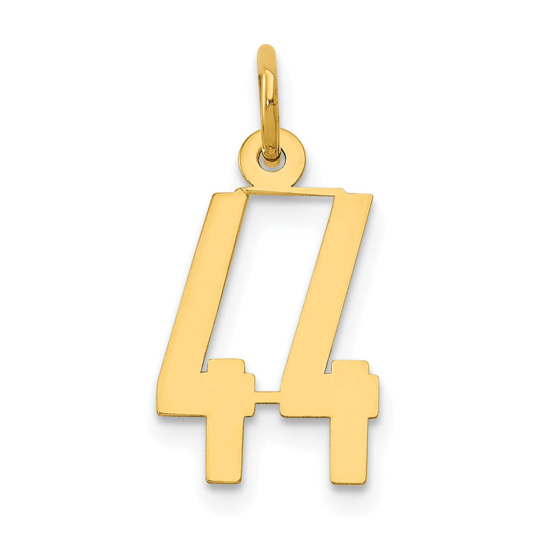 14K Yellow Gold Polished Finish Small Size Elongated Shape Number 44 Charm Pendant