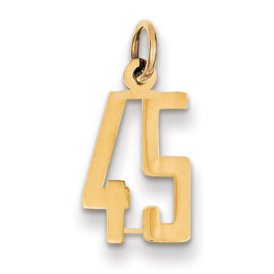 14K Yellow Gold Polished Finish Small Size Elongated Shape Number 45 Charm Pendant