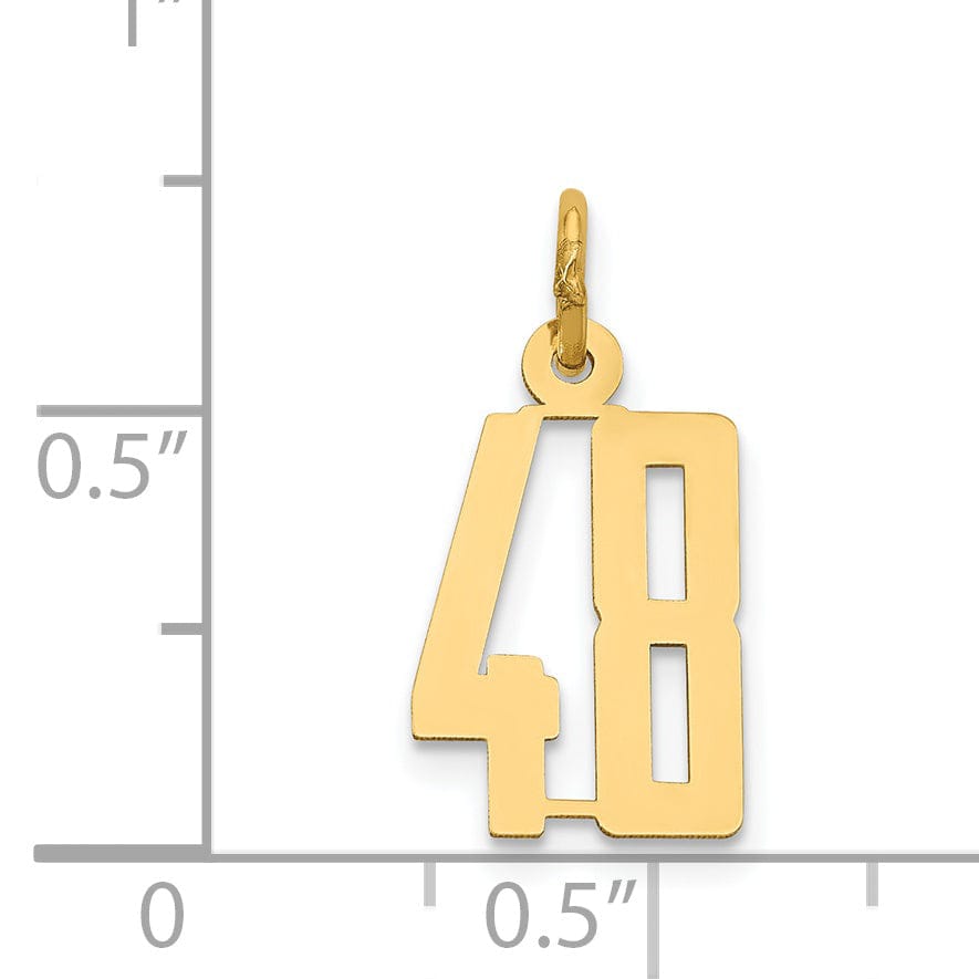 14K Yellow Gold Polished Finish Small Size Elongated Shape Number 48 Charm Pendant