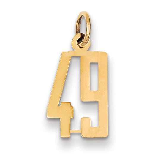 14K Yellow Gold Polished Finish Small Size Elongated Shape Number 49 Charm Pendant