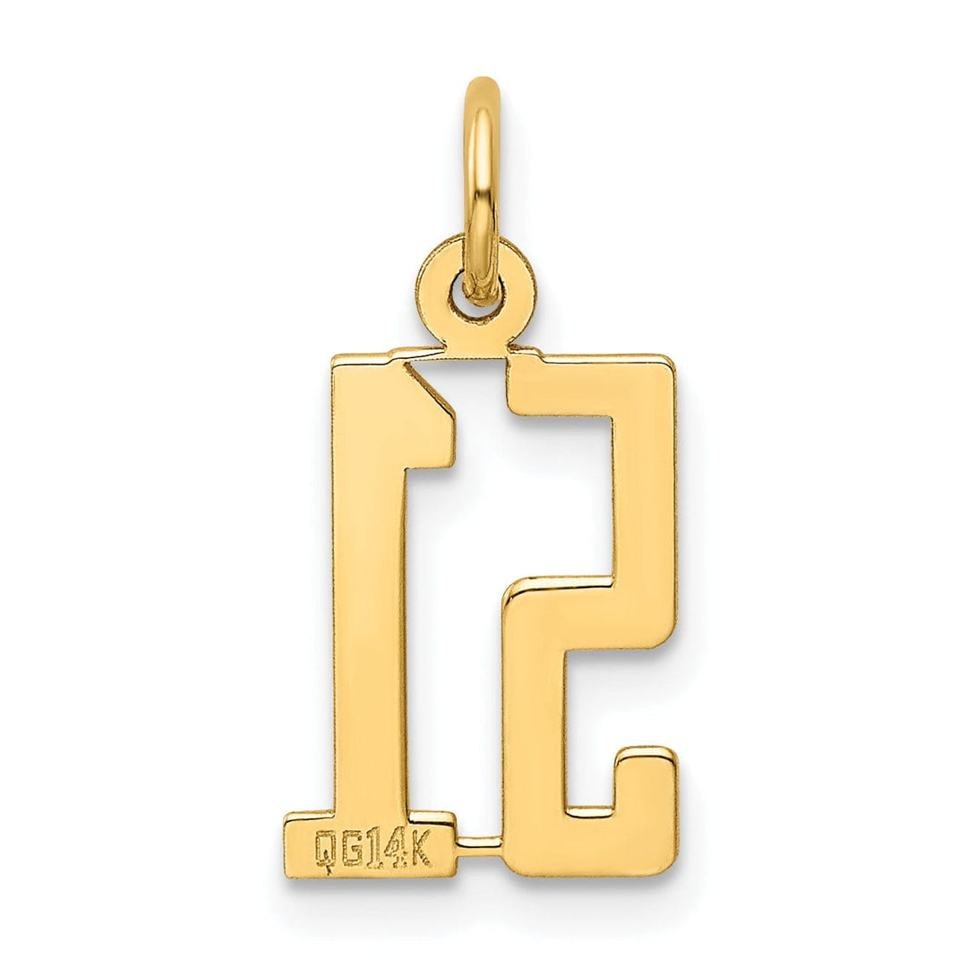 14K Yellow Gold Polished Finish Small Size Elongated Shape Number 51 Charm Pendant