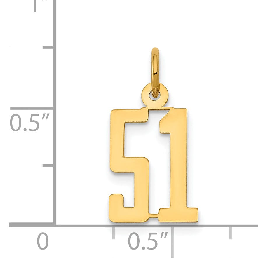 14K Yellow Gold Polished Finish Small Size Elongated Shape Number 51 Charm Pendant