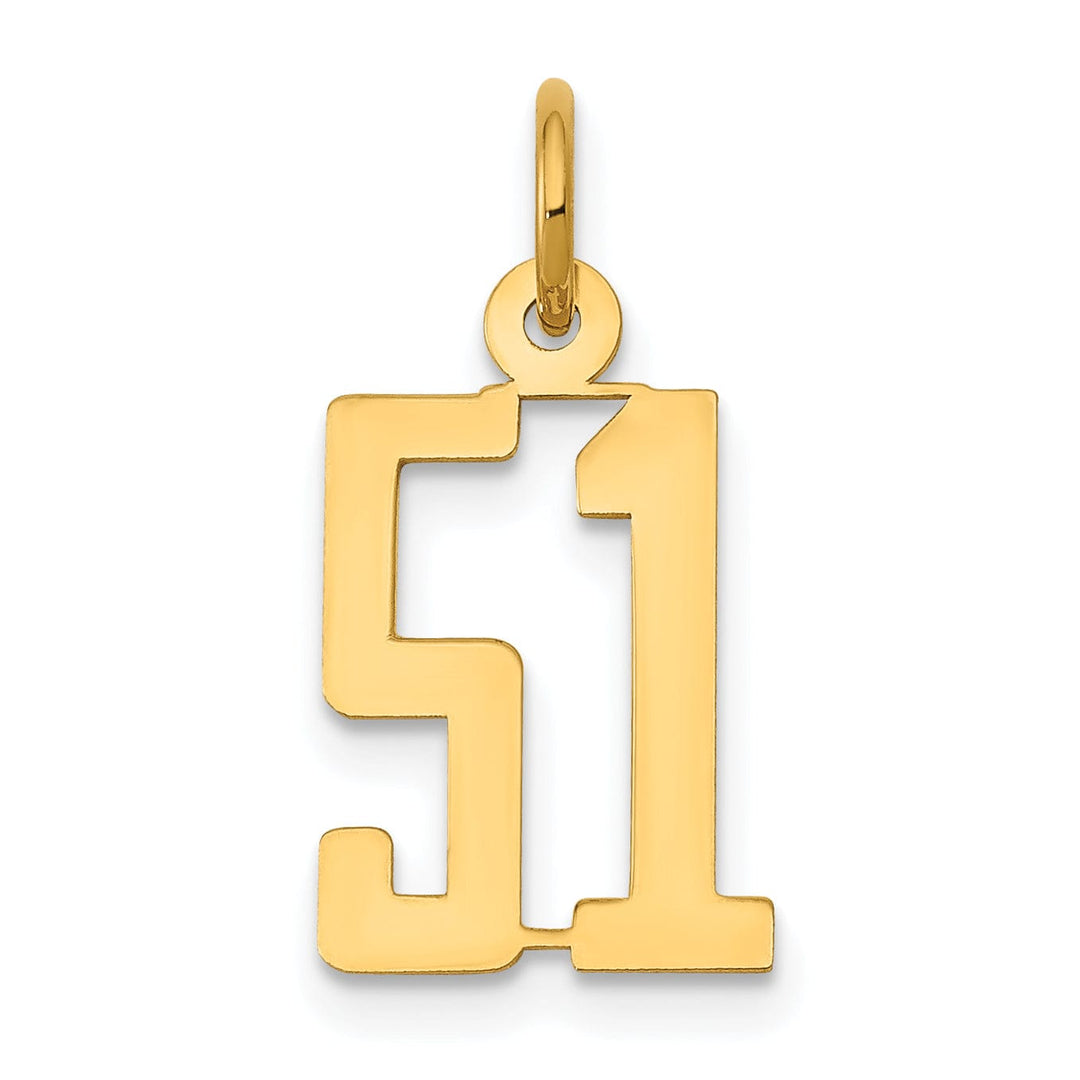 14K Yellow Gold Polished Finish Small Size Elongated Shape Number 51 Charm Pendant