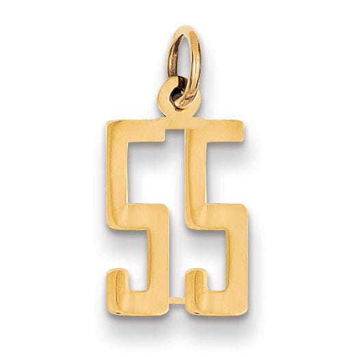 14K Yellow Gold Polished Finish Small Size Elongated Shape Number 55 Charm Pendant