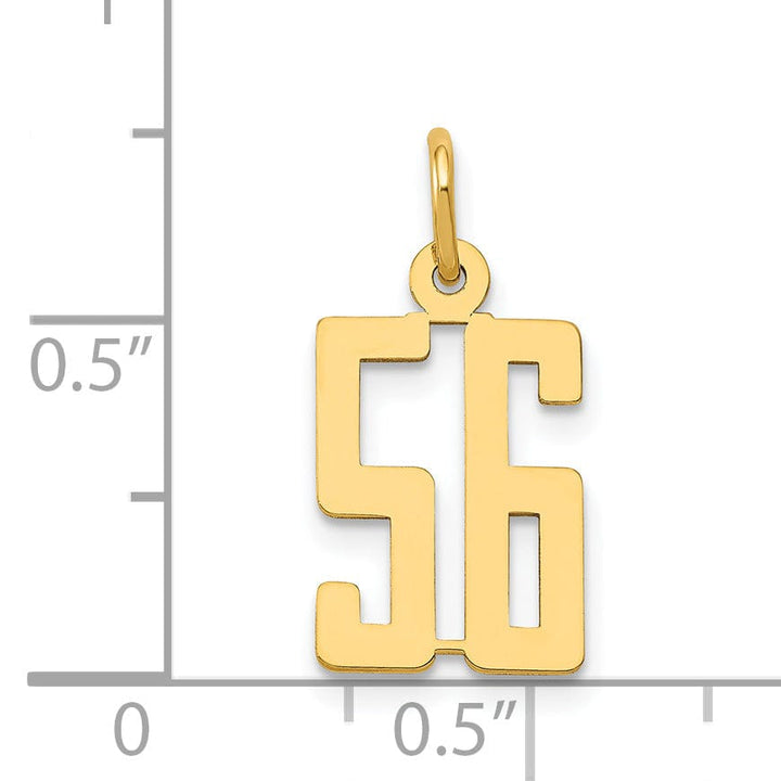 14K Yellow Gold Polished Finish Small Size Elongated Shape Number 56 Charm Pendant