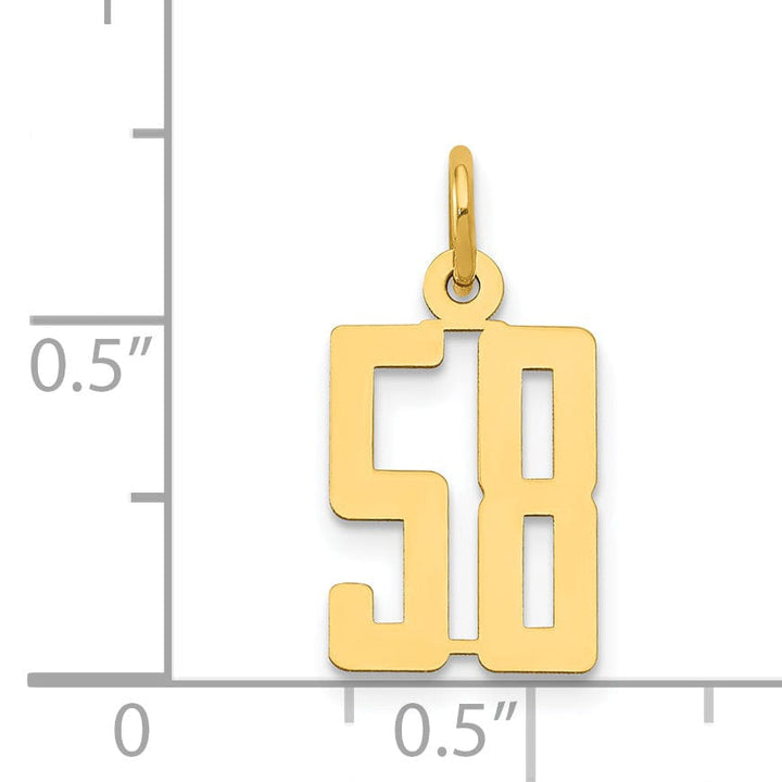 14K Yellow Gold Polished Finish Small Size Elongated Shape Number 58 Charm Pendant