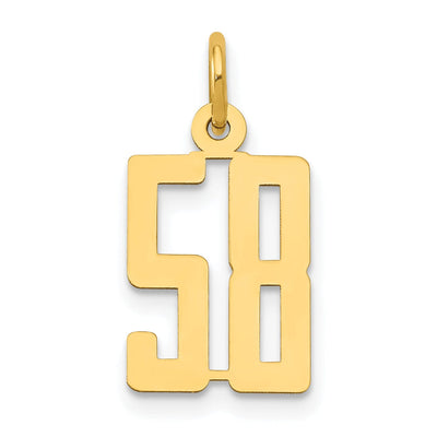 14K Yellow Gold Polished Finish Small Size Elongated Shape Number 58 Charm Pendant