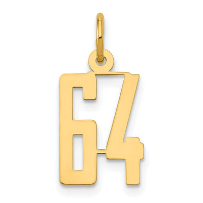 14K Yellow Gold Polished Finish Small Size Elongated Shape Number 64 Charm Pendant