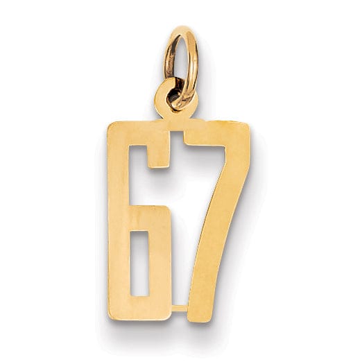 14K Yellow Gold Polished Finish Small Size Elongated Shape Number 67 Charm Pendant