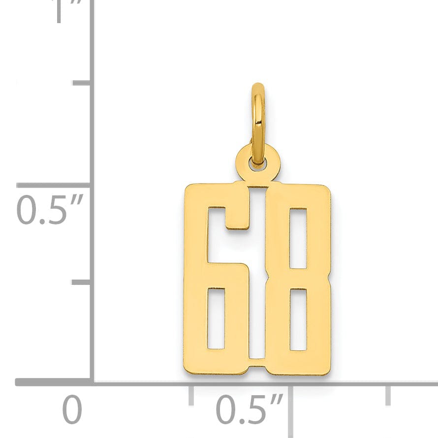 14K Yellow Gold Polished Finish Small Size Elongated Shape Number 68 Charm Pendant