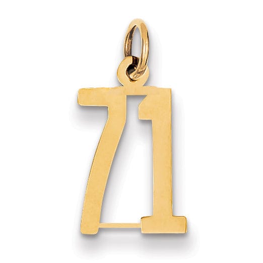 14K Yellow Gold Polished Finish Small Size Elongated Shape Number 71 Charm Pendant