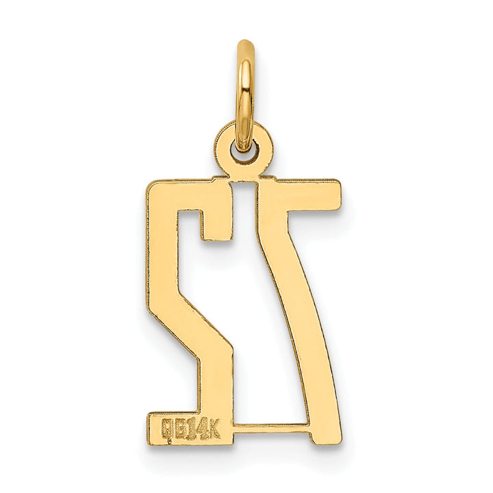 14K Yellow Gold Polished Finish Small Size Elongated Shape Number 72 Charm Pendant