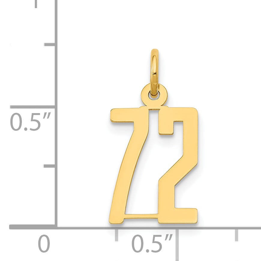 14K Yellow Gold Polished Finish Small Size Elongated Shape Number 72 Charm Pendant