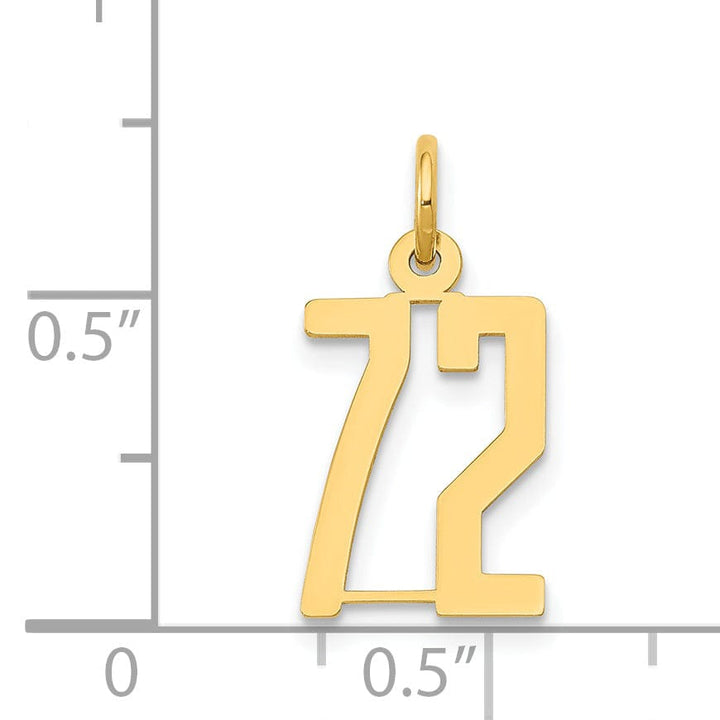 14K Yellow Gold Polished Finish Small Size Elongated Shape Number 72 Charm Pendant
