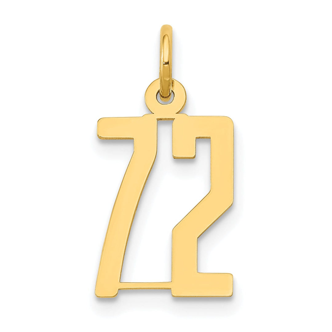 14K Yellow Gold Polished Finish Small Size Elongated Shape Number 72 Charm Pendant