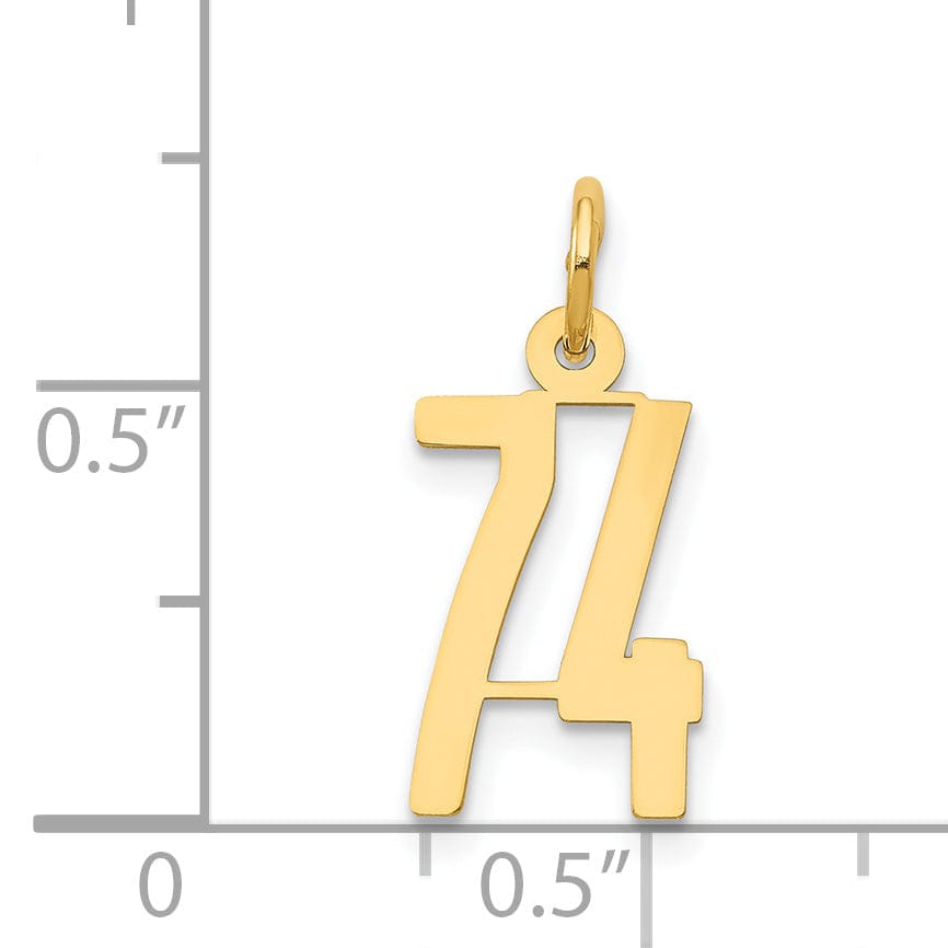 14K Yellow Gold Polished Finish Small Size Elongated Shape Number 74 Charm Pendant
