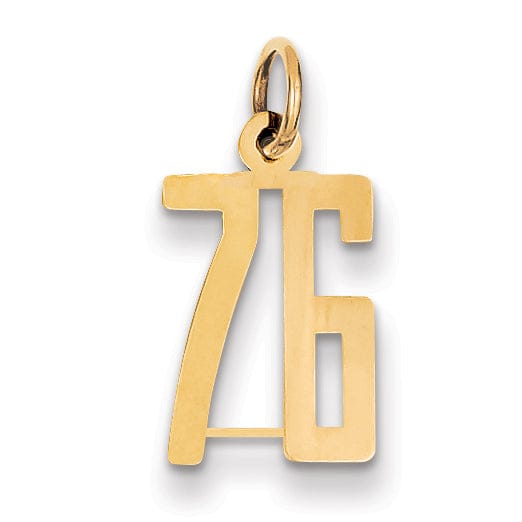 14K Yellow Gold Polished Finish Small Size Elongated Shape Number 76 Charm Pendant