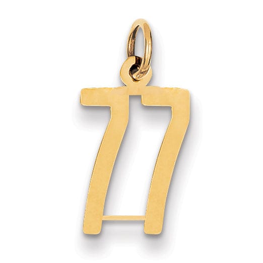 14K Yellow Gold Polished Finish Small Size Elongated Shape Number 77 Charm Pendant