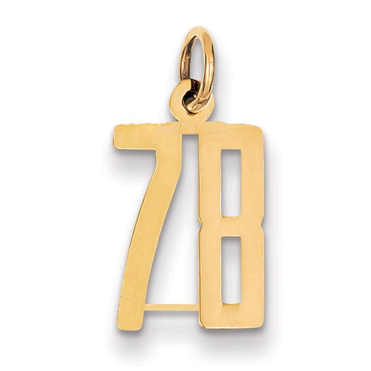 14K Yellow Gold Polished Finish Small Size Elongated Shape Number 78 Charm Pendant
