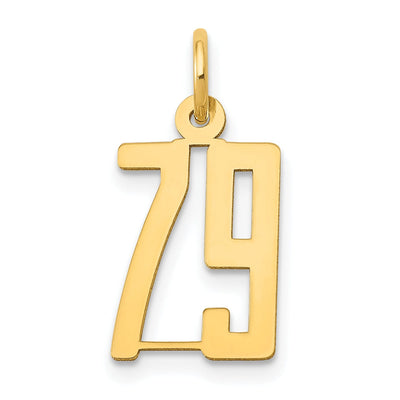 14K Yellow Gold Polished Finish Small Size Elongated Shape Number 79 Charm Pendant