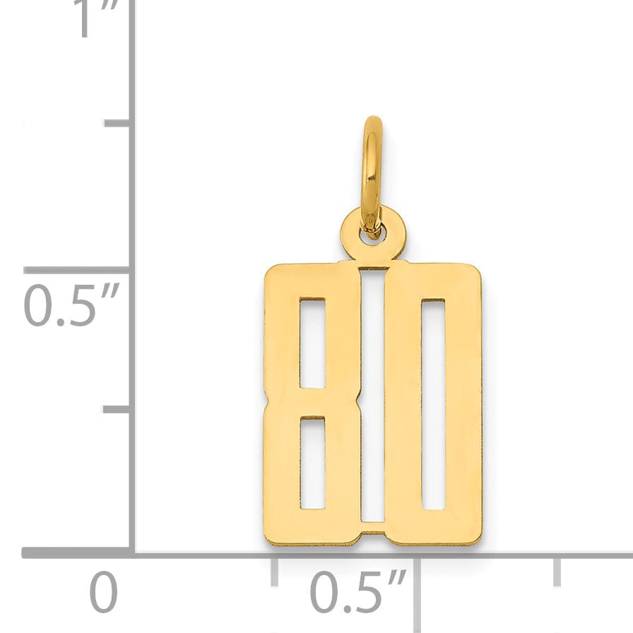 14K Yellow Gold Polished Finish Small Size Elongated Shape Number 80 Charm Pendant