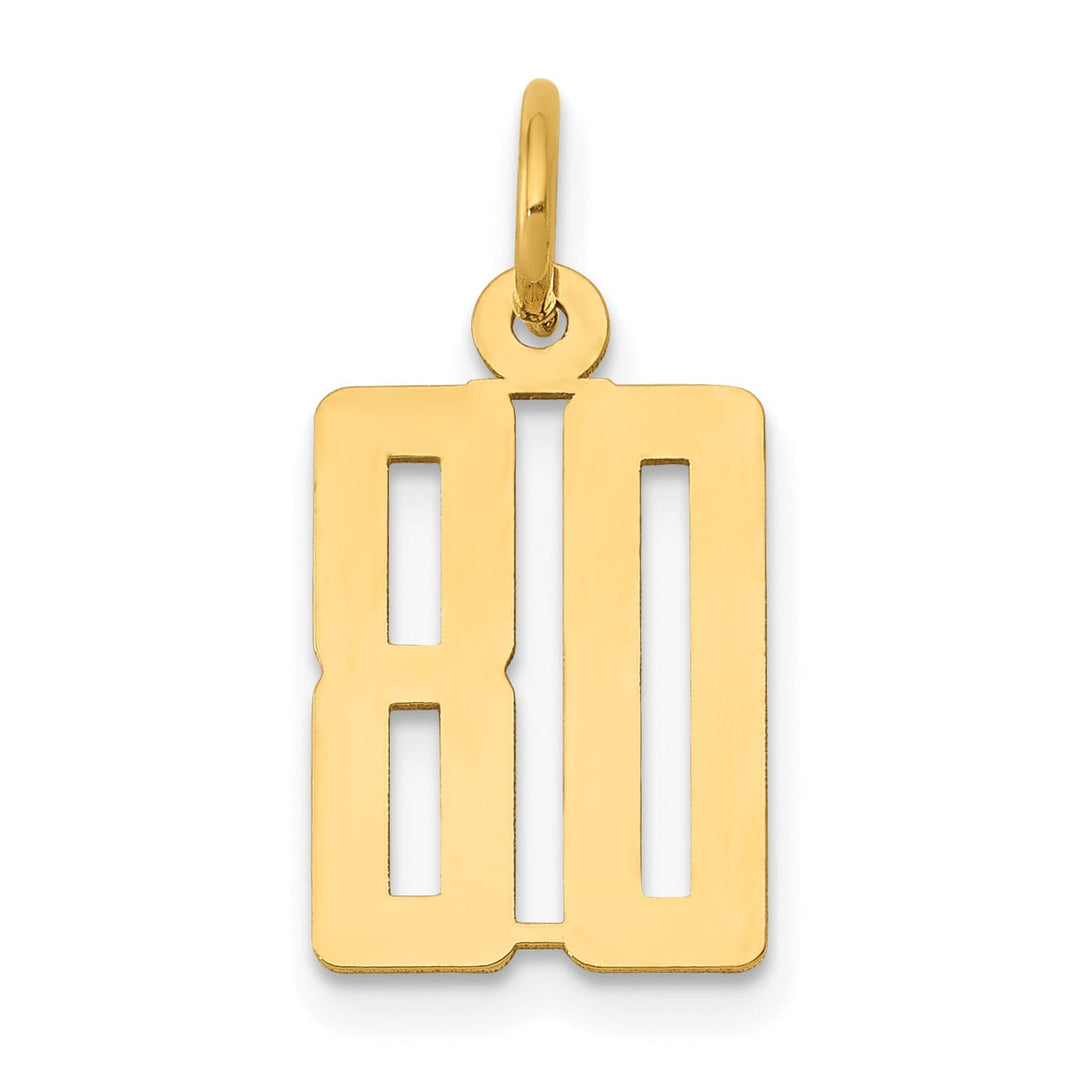 14K Yellow Gold Polished Finish Small Size Elongated Shape Number 80 Charm Pendant