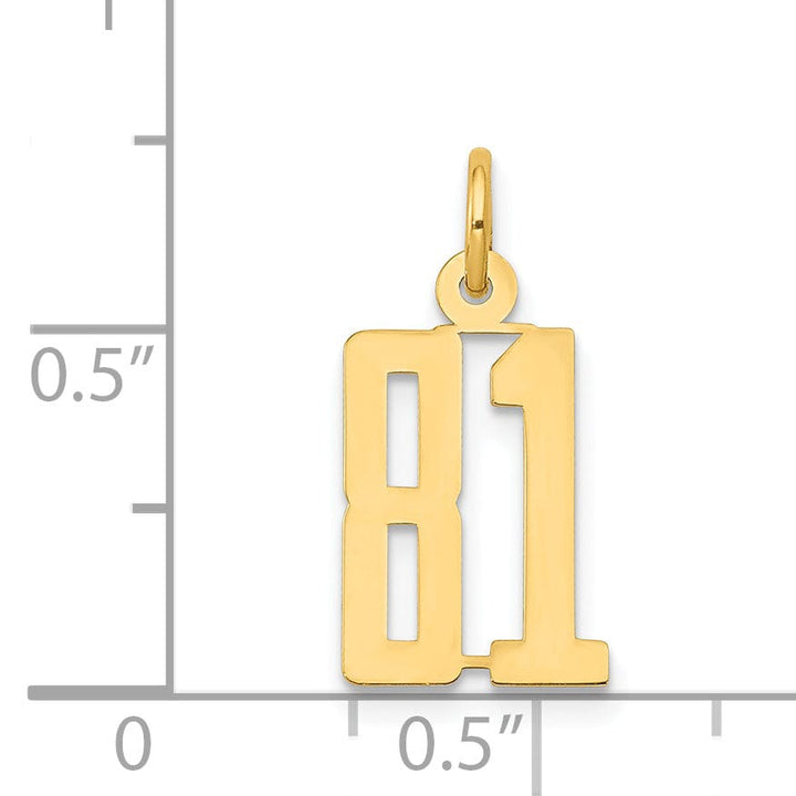 14K Yellow Gold Polished Finish Small Size Elongated Shape Number 81 Charm Pendant