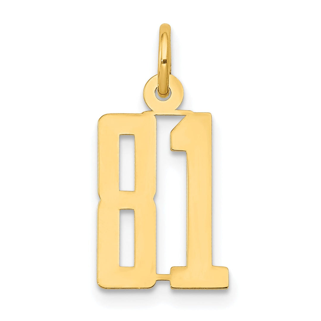 14K Yellow Gold Polished Finish Small Size Elongated Shape Number 81 Charm Pendant