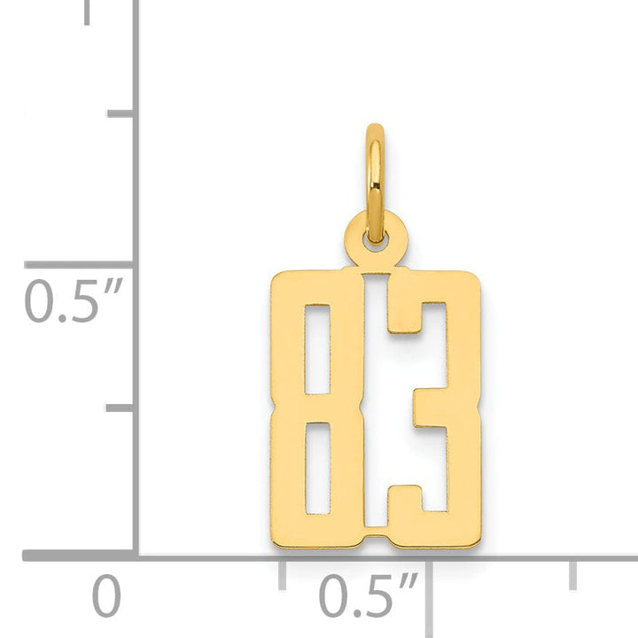 14K Yellow Gold Polished Finish Small Size Elongated Shape Number 83 Charm Pendant