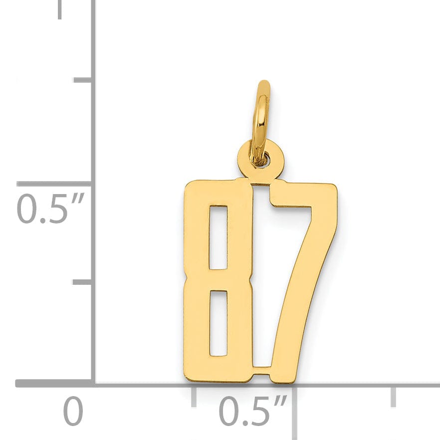 14K Yellow Gold Polished Finish Small Size Elongated Shape Number 87 Charm Pendant