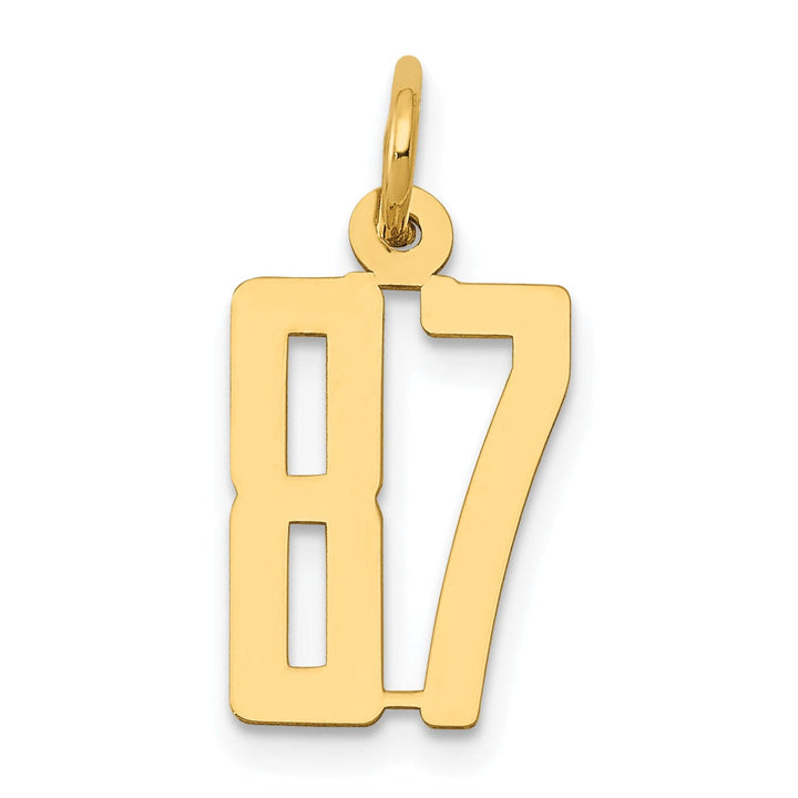 14K Yellow Gold Polished Finish Small Size Elongated Shape Number 87 Charm Pendant
