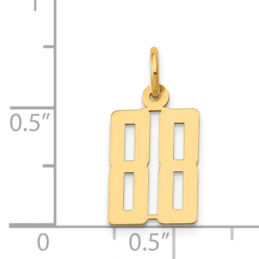 14K Yellow Gold Polished Finish Small Size Elongated Shape Number 88 Charm Pendant