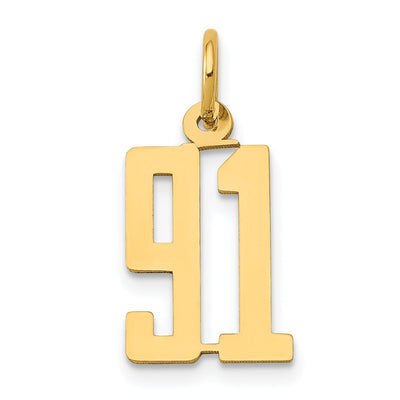 14K Yellow Gold Polished Finish Small Size Elongated Shape Number 91 Charm Pendant